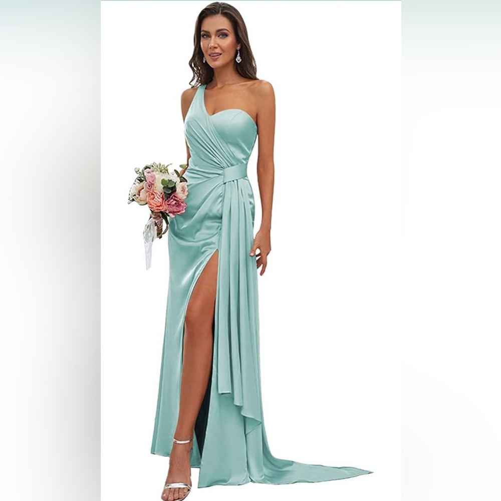 Satin Formal Evening Gown One Shoulder Dress ~ NWT Size 8